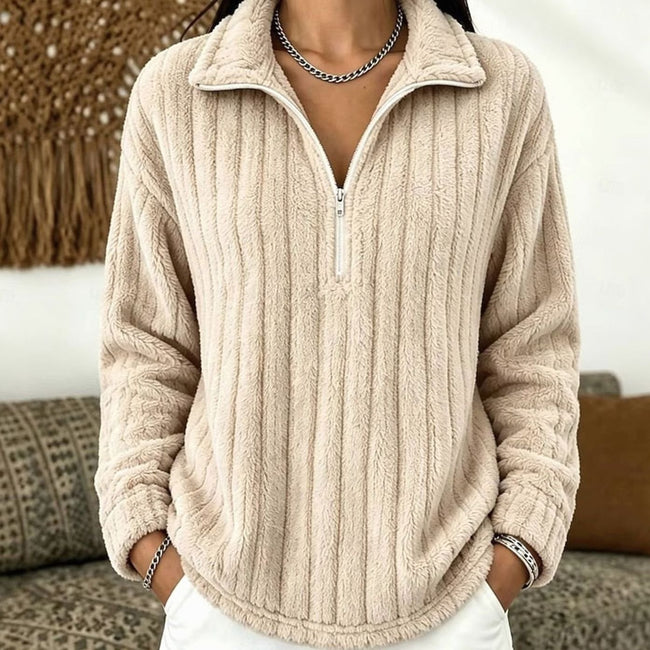 Amelia | Women's Fleece Quarter-Zip Pullover Ribbed Cozy Sweatshirt with Soft for Everyday