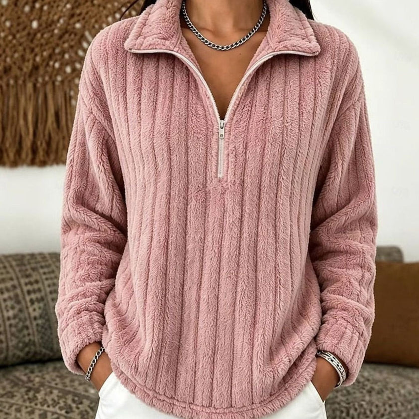 Amelia | Women's Fleece Quarter-Zip Pullover Ribbed Cozy Sweatshirt with Soft for Everyday