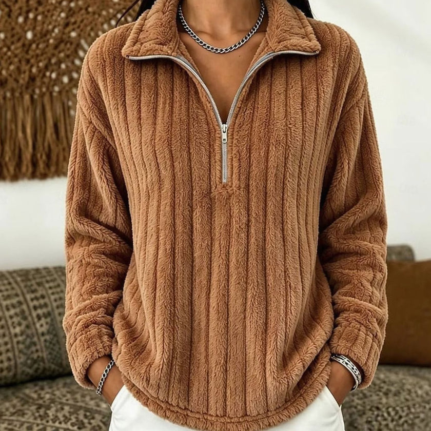 Amelia | Women's Fleece Quarter-Zip Pullover Ribbed Cozy Sweatshirt with Soft for Everyday