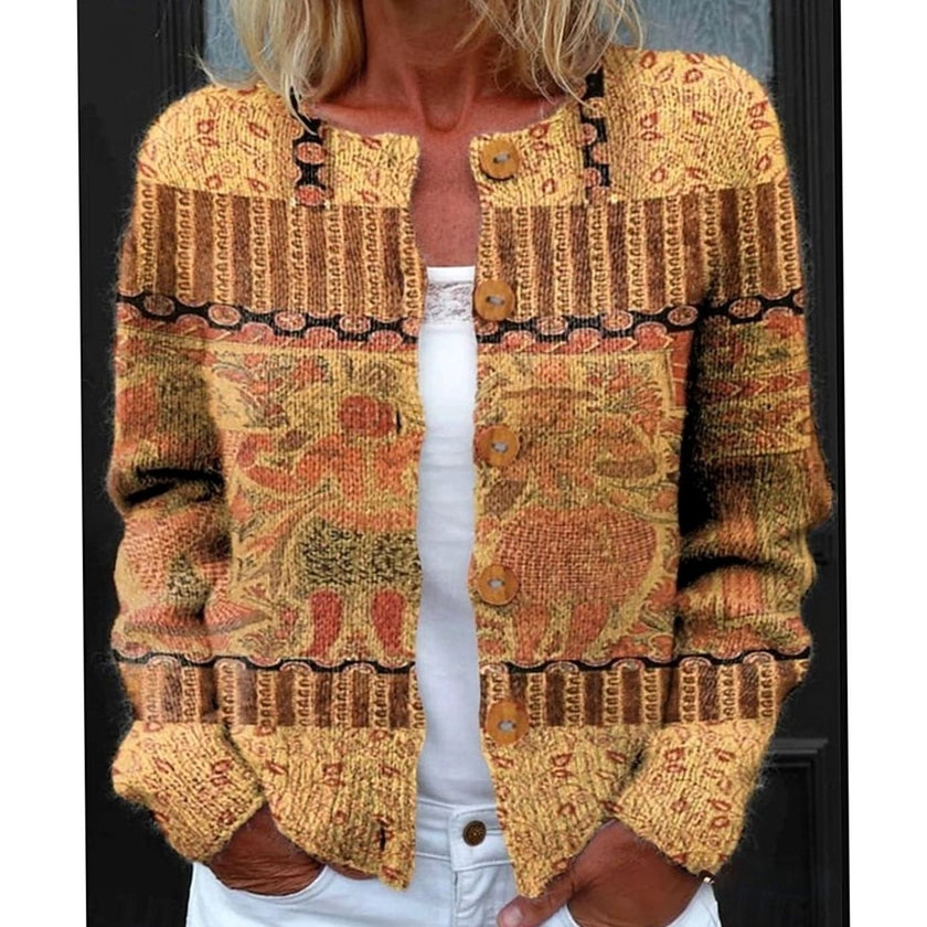 Penelope | Women's Floral Round-Neck Button-Front Cardigan Knit Sweater with Cozy for Layering
