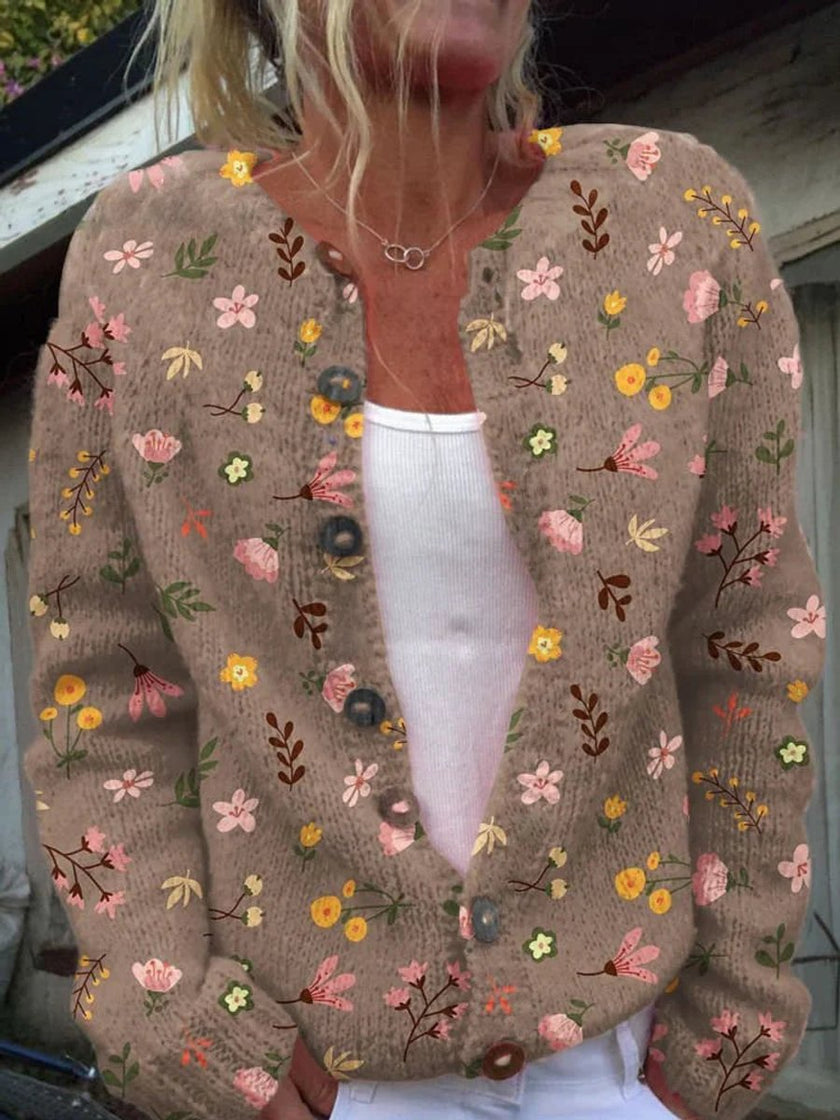 Mia | Women's Floral Embroidered Button-Front Knit Cardigan with Oversized for Layering