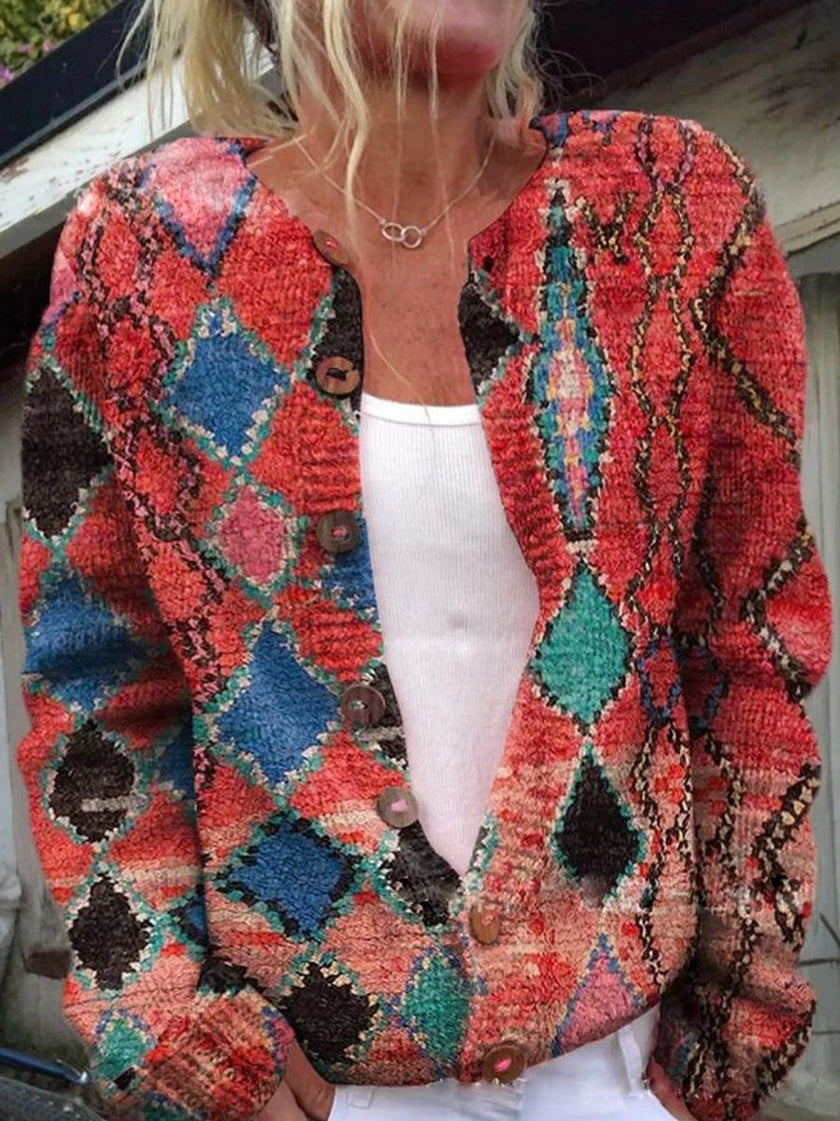 Mia | Women's Floral Embroidered Button-Front Knit Cardigan with Oversized for Layering