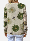 Romy | Women's Floral Knit V-Neck Crochet Sleeve Pullover Sweater for Everyday