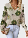Romy | Women's Floral Knit V-Neck Crochet Sleeve Pullover Sweater for Everyday