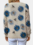 Romy | Women's Floral Knit V-Neck Crochet Sleeve Pullover Sweater for Everyday
