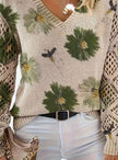 Romy | Women's Floral Knit V-Neck Crochet Sleeve Pullover Sweater for Everyday