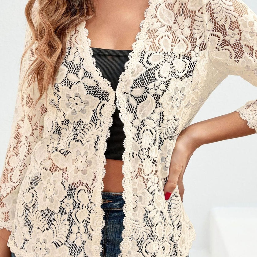 Eleanor | Women's Loose-Fit Floral Open-Front Cardigan Knit Sweater with Cozy for Layering