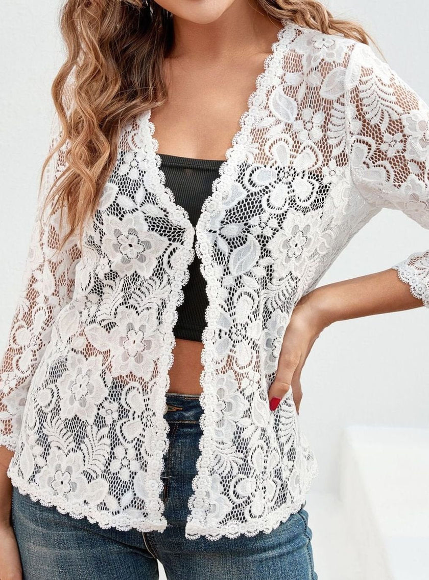 Eleanor | Women's Loose-Fit Floral Open-Front Cardigan Knit Sweater with Cozy for Layering