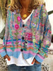 Ella | Women's Floral Printed Button-Up Knit-Look Cardigan with Striped for Winter