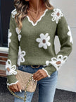 Scarlett | Women's Fluffy Floral V-Neck Knit Sweater Pullover with Ribbed for Layering