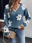 Scarlett | Women's Fluffy Floral V-Neck Knit Sweater Pullover with Ribbed for Layering