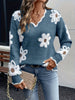 Scarlett | Women's Fluffy Floral V-Neck Knit Sweater Pullover with Ribbed for Layering