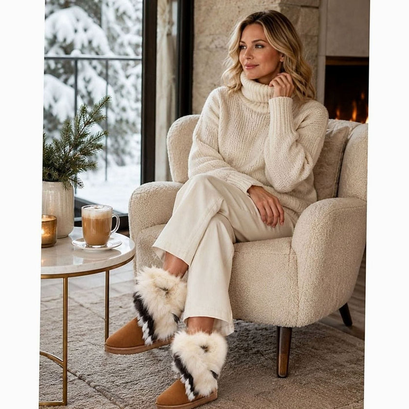 Luna | Women's Slip-On Fur-Trim Fluffy Suede Snow Winter Boots