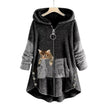 Charlotte | Women's Fluffy Plush Zip-Up Cat Print Hooded Sweater with Wrap for Winter