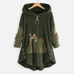Charlotte | Women's Fluffy Plush Zip-Up Cat Print Hooded Sweater with Wrap for Winter