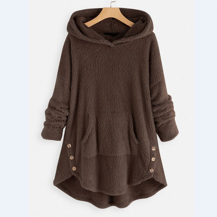Charlotte | Women's Fluffy Plush Zip-Up Cat Print Hooded Sweater with Wrap for Winter