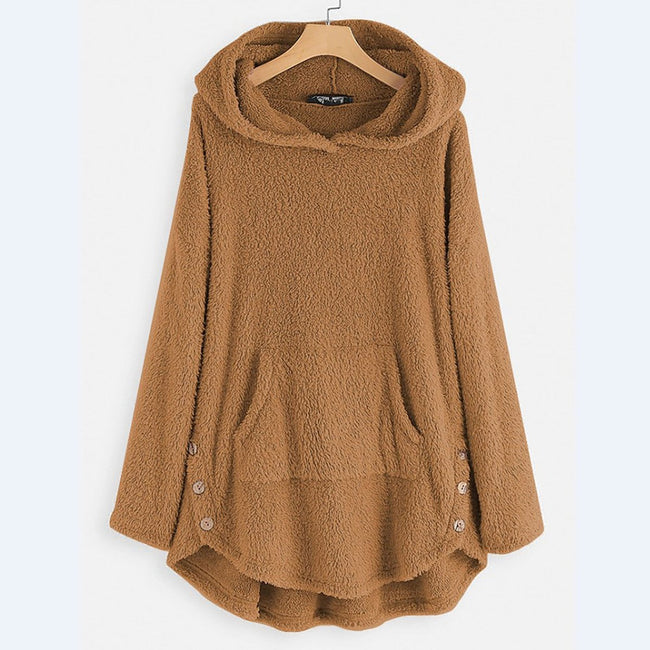 Charlotte | Women's Longline Fluffy Fleece Wrap Zip-Up Hooded Sweater Pullover for Winter