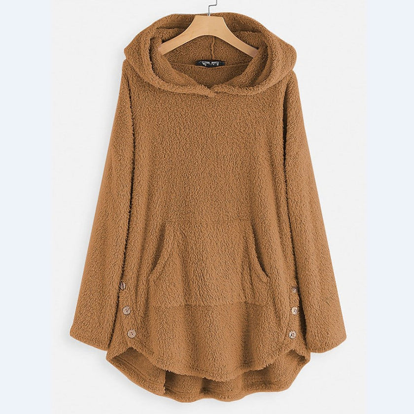 Charlotte | Women's Fluffy Plush Zip-Up Cat Print Hooded Sweater with Wrap for Winter