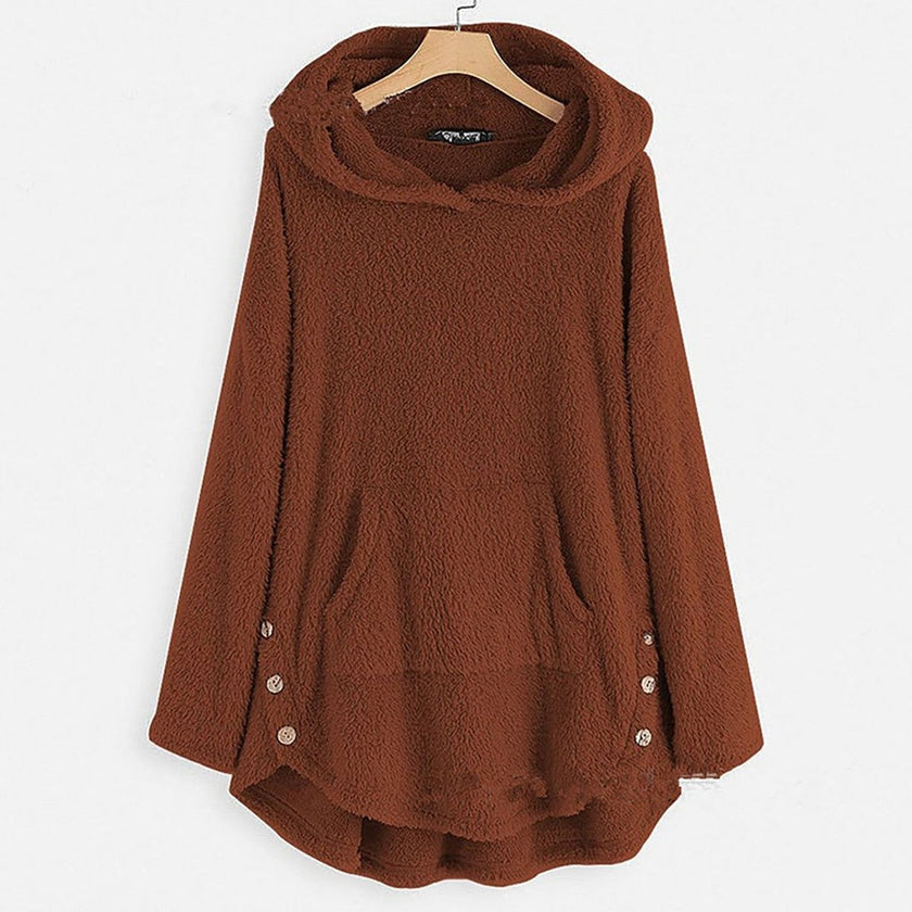 Charlotte | Women's Fluffy Plush Zip-Up Cat Print Hooded Sweater with Wrap for Winter