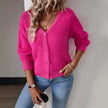 Charlotte | Women's Fluffy V-Neck Button-Front Knit Cardigan with Fuzzy for Layering