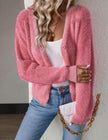 Charlotte | Women's Fluffy V-Neck Button-Front Knit Cardigan with Fuzzy for Layering