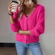 Charlotte | Women's Fluffy V-Neck Button-Front Knit Cardigan with Fuzzy for Layering
