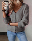 Charlotte | Women's Fluffy V-Neck Button-Front Knit Cardigan with Fuzzy for Layering