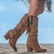 Luna | Women's Fringe Tassel Western Knee High Boots Block Heel Suede