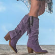 Luna | Women's Fringe Tassel Western Knee High Boots Block Heel Suede