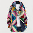 Amelia | Women's Geometric Print Fleece-Lined Hooded Sweater Coat with Open-Front for Winter