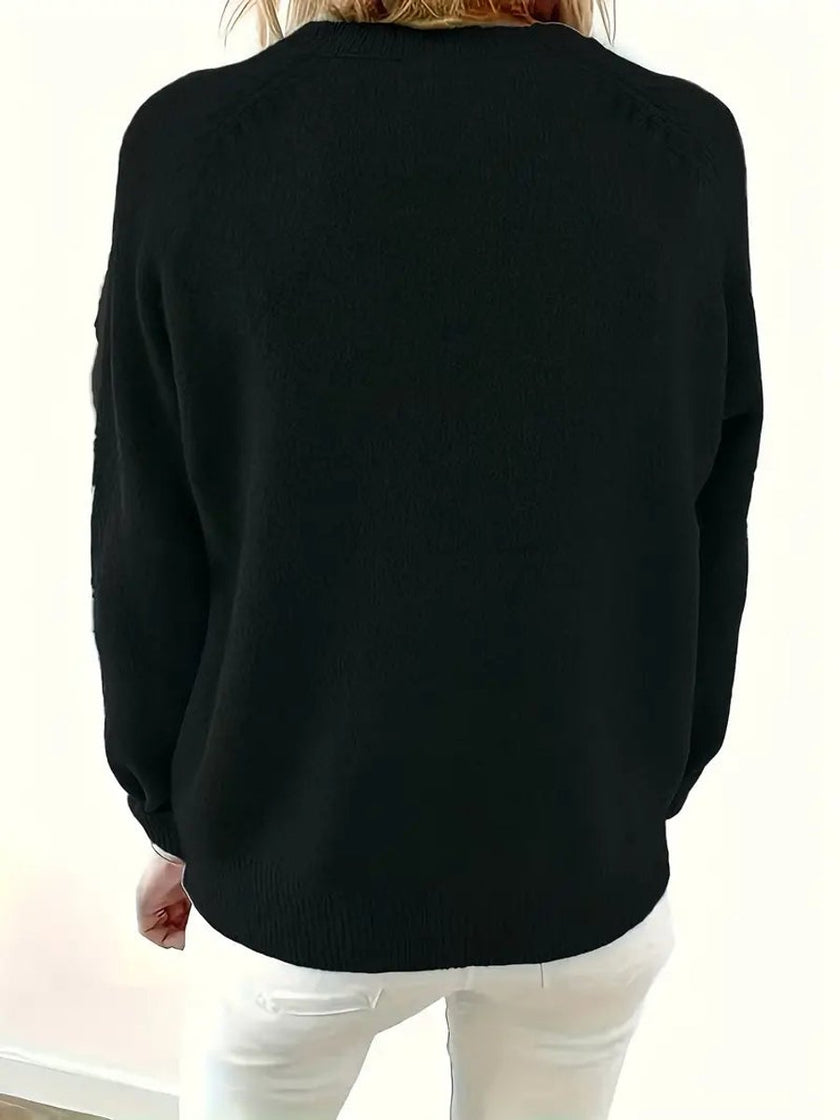 Sophia | Women's Half-Button V-Neck Pullover Knit Sweater with Ribbed for Winter
