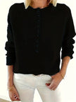 Sophia | Women's Half-Button V-Neck Pullover Knit Sweater with Ribbed for Winter