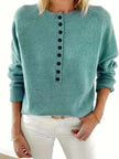 Sophia | Women's Half-Button V-Neck Pullover Knit Sweater with Ribbed for Winter