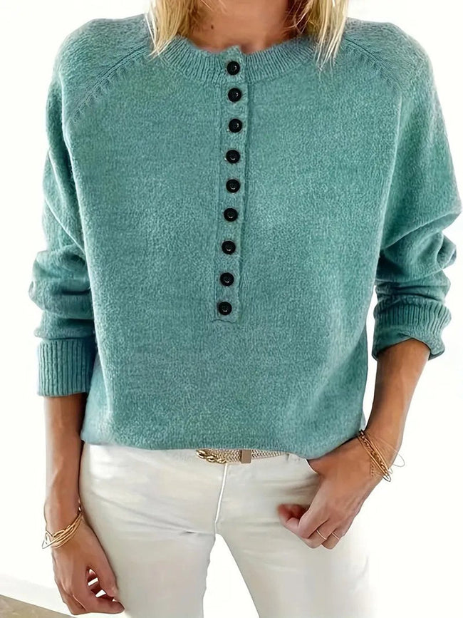 Sophia | Women's Half-Button V-Neck Pullover Knit Sweater with Ribbed for Winter