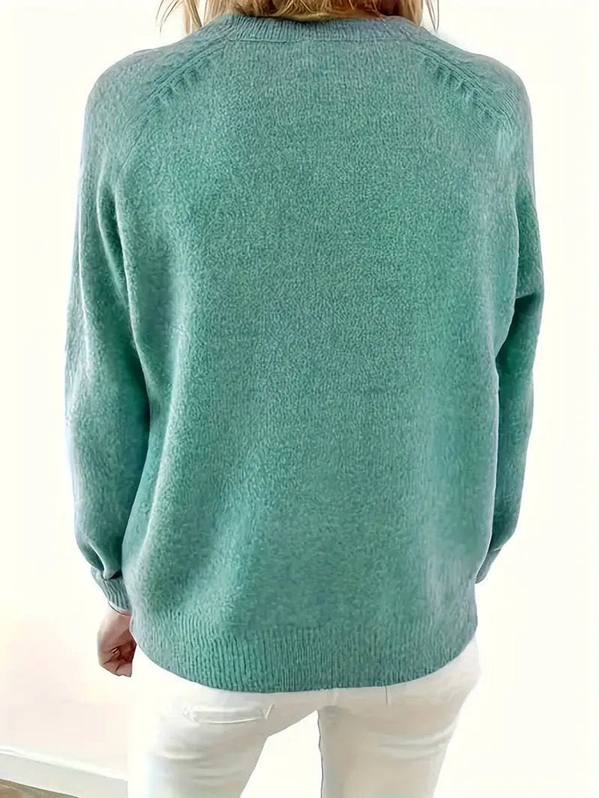 Sophia | Women's Half-Button V-Neck Pullover Knit Sweater with Ribbed for Winter