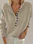 Sophia | Women's Half-Button V-Neck Pullover Knit Sweater with Ribbed for Winter