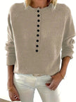Sophia | Women's Half-Button V-Neck Pullover Knit Sweater with Ribbed for Winter