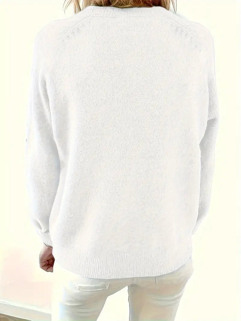 Sophia | Women's Half-Button V-Neck Pullover Knit Sweater with Ribbed for Winter