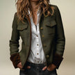 Mia | Women's Green Herringbone Tweed Quilted Utility Jacket