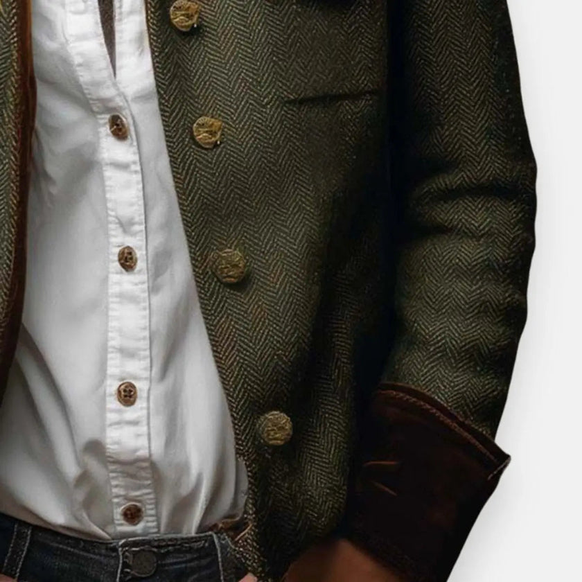 Mia | Women's Green Herringbone Tweed Quilted Utility Jacket
