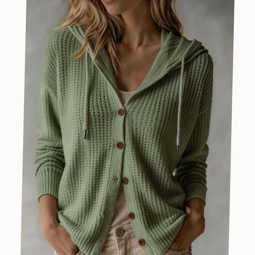 Penelope | Women's Hooded Button-Front Ribbed Cardigan Knit Sweater with Cozy for Layering