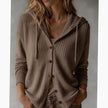 Penelope | Women's Hooded Button-Front Ribbed Cardigan Knit Sweater with Cozy for Layering