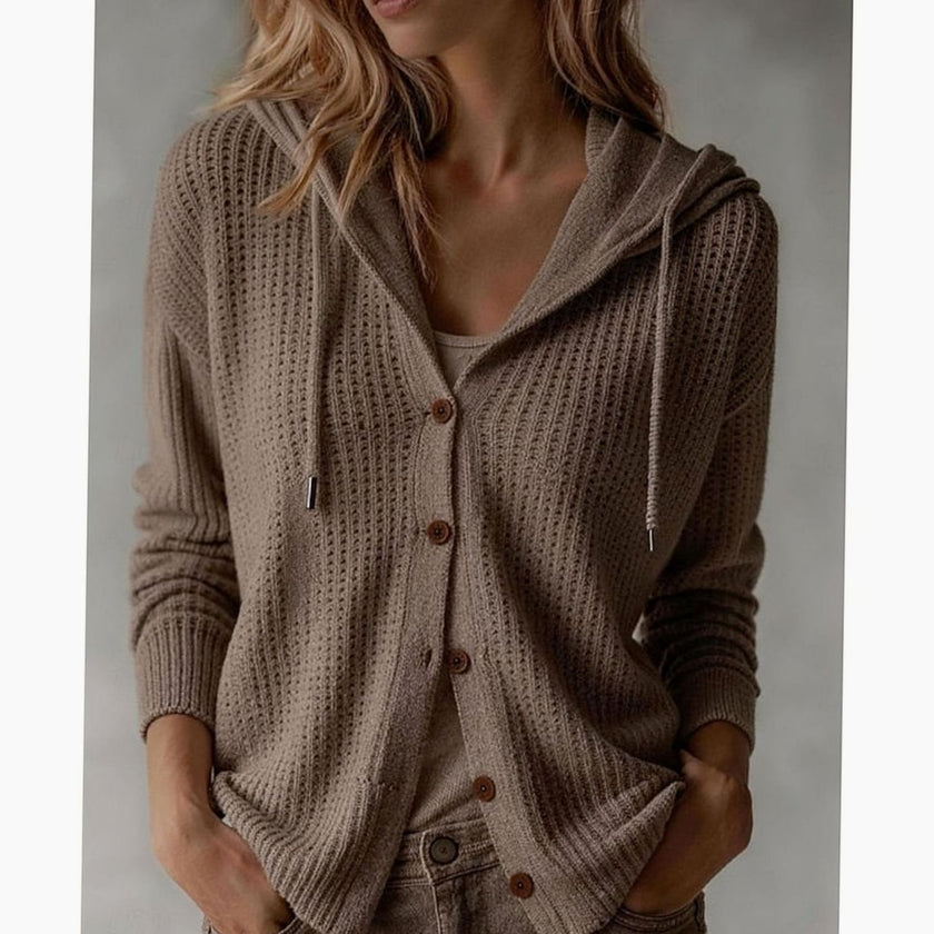 Penelope | Women's Hooded Button-Front Ribbed Cardigan Knit Sweater with Cozy for Layering