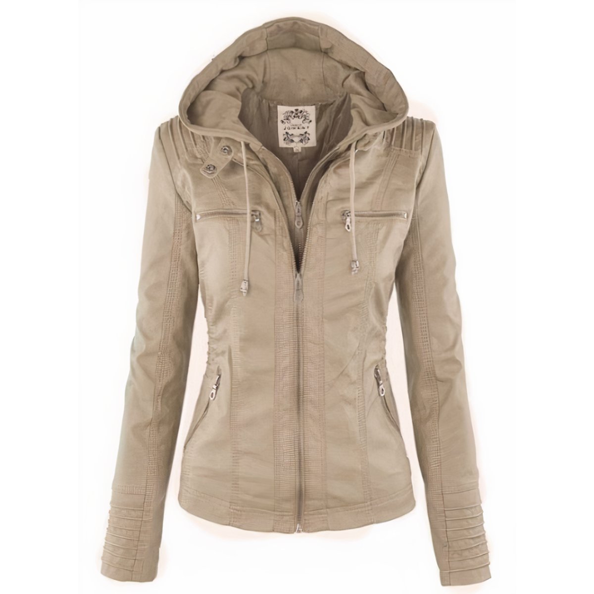 Faux Leather Jacket Hooded Removable Hood Zip Up Lined Moto Biker Jacket | Cora