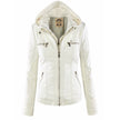 Faux Leather Jacket Women Hooded Moto Removable Hood Slim Fit