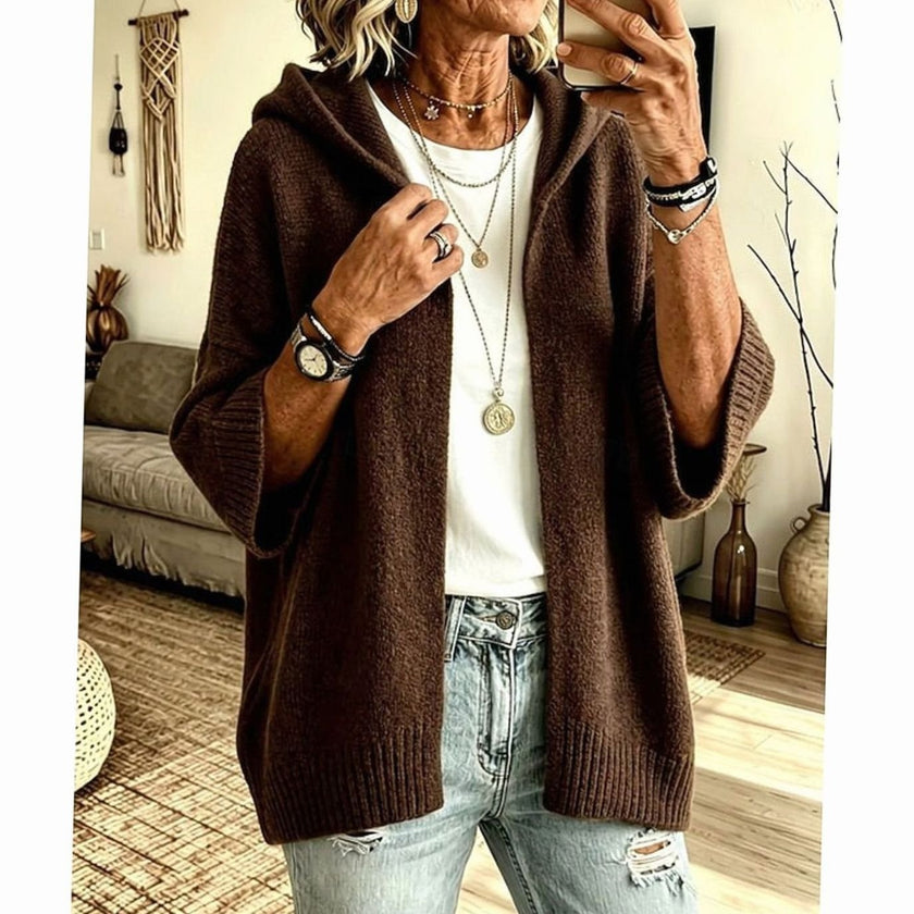 Olivia | Women's Oversized Ribbed Hooded Open-Front Cardigan Knit Sweater for Layering