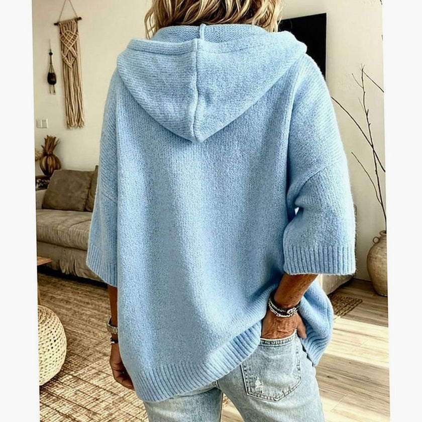 Olivia | Women's Oversized Ribbed Hooded Open-Front Cardigan Knit Sweater for Layering