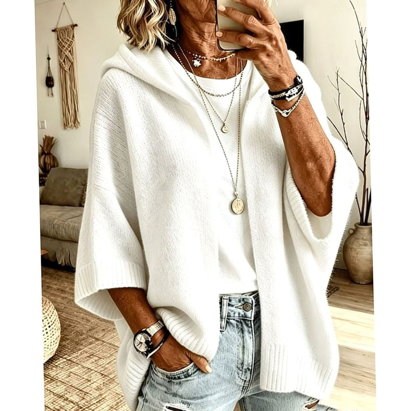 Olivia | Women's Oversized Ribbed Hooded Open-Front Cardigan Knit Sweater for Layering