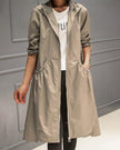 Trench Coat Women Hooded Waterproof Long Zip-Up