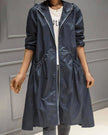 Trench Coat Women Hooded Waterproof Long Zip-Up